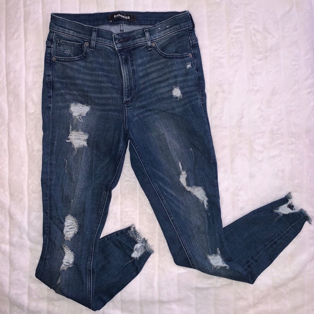 Express Distressed Dark Wash Jeans sz 8